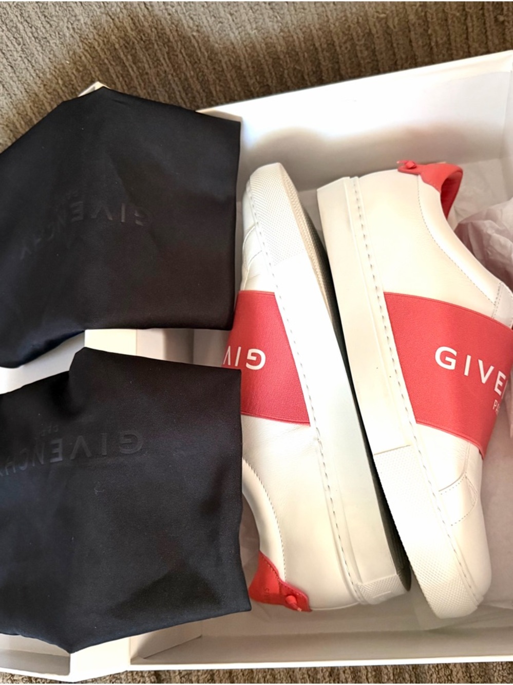 Givenchy White Sneakers with Coral Strap and Liner - Picture 7 of 7